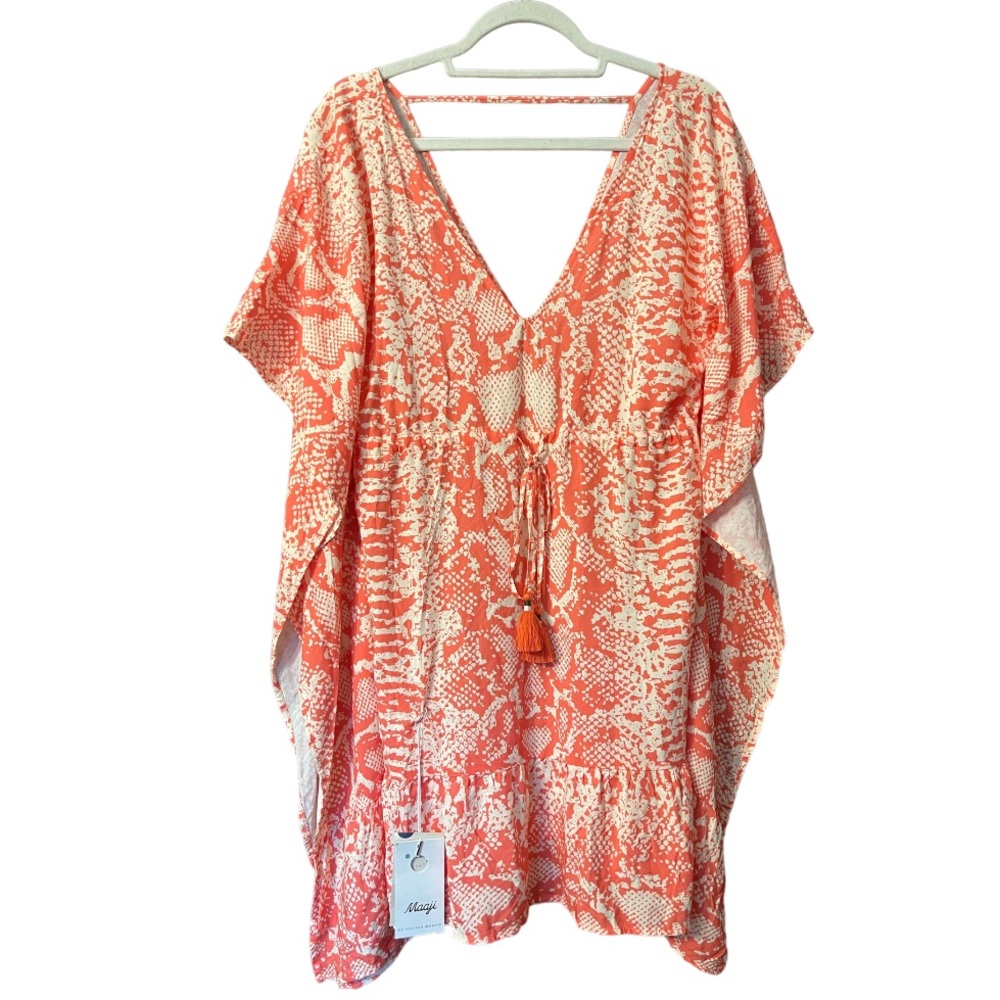 Maaji Spirit Animal Bluebell Kaftan Coverup Orange Coral Size Medium NWT